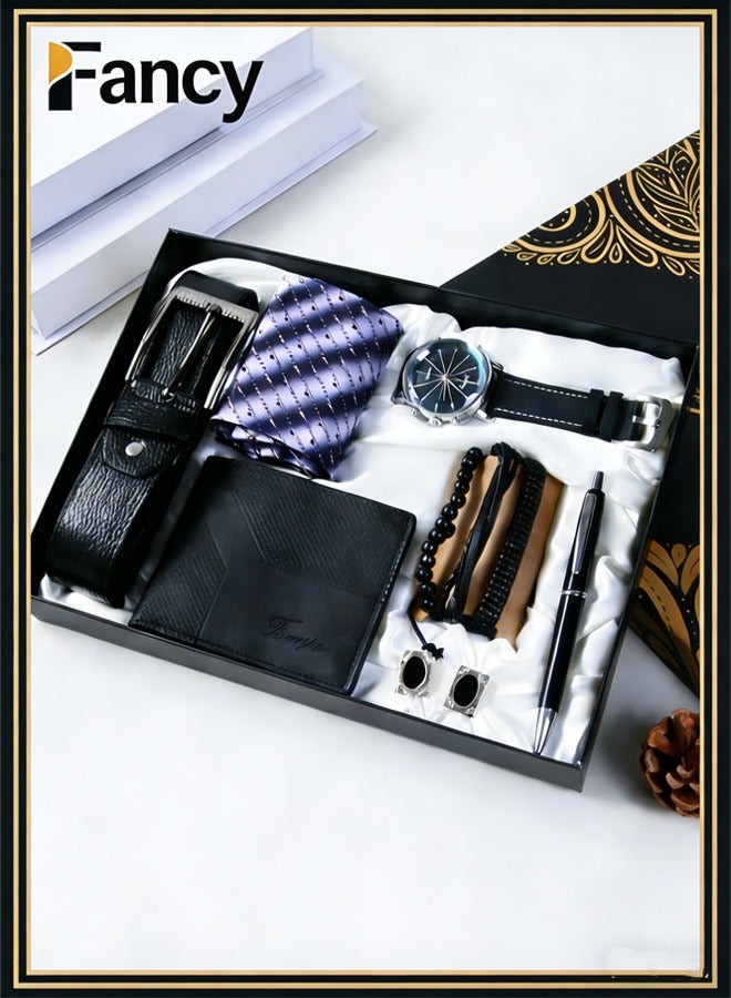 Fancy Men's Luxury Gift Box Set with Elegant Leather Strap Watch - Perfect Ramadan Gift, Father's Day, Valentine's for Him, Graduation Birthday Gift for Men, Husband, Boyfriend, Friends, Teachers, Students - Image 1